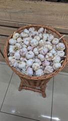 Fresh Garlic in Wicker Basket