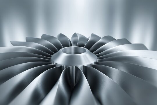 Modern metallic turbine blades, an abstract view of engineering precision.
