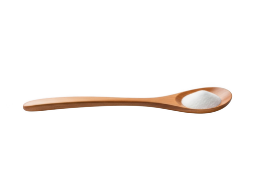 A wooden spoon filled with white powder, isolated on transparent background - Powered by Adobe