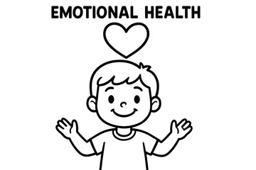 Smiling Child Coloring Page. Emotional health children?s coloring book illustration, outlined drawing, smiling