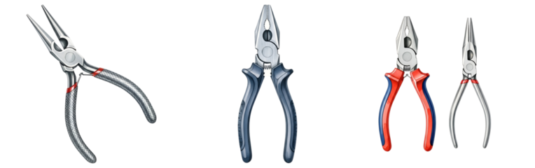 Pliers set different types combination pliers long nose pliers hand tools equipment for repair work on transparent background