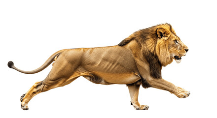 Obraz premium Lion Running Attacking Side view isolated on white transparent background, PNG 