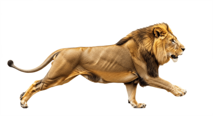 Lion Running Attacking Side view isolated on white transparent background, PNG 