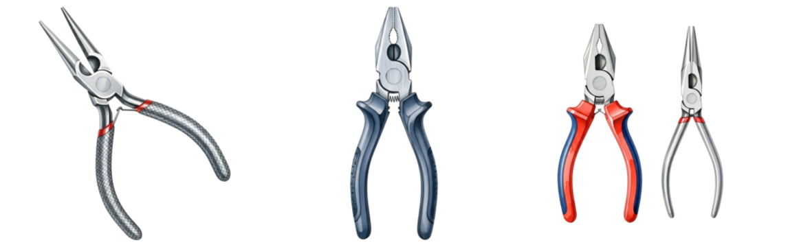 Pliers set different types combination pliers long nose pliers hand tools equipment for repair work on transparent background