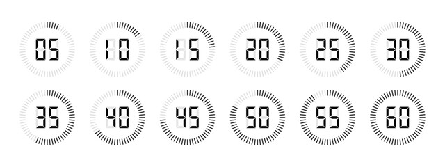 Timer with counting circular bar and numbers vector set