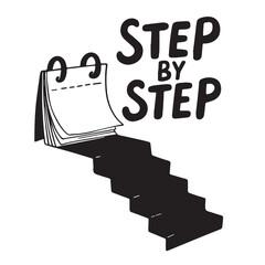 Step by step illustration with book and staircase design element