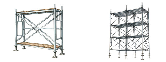 Construction scaffolding equipment rental and sales for building projects and industrial maintenance tasks on transparent background