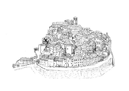 Anghiari &ndash; Walled Medieval Town Sketch