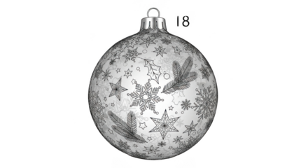 Silver christmas ornament with snowflake pattern isolated on transparent background