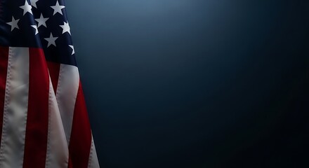American Flag Rippling Against Dark Blue Gradient Background
