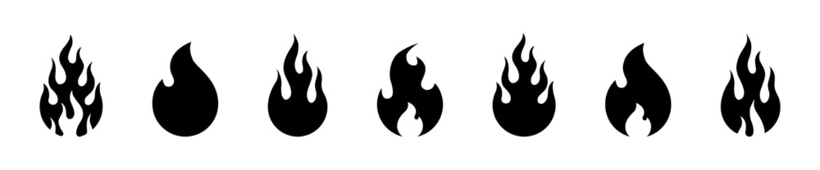 Fire stylised flat black icon vector set