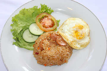 Indonesian Nasi Goreng with Fried Egg and Sausage