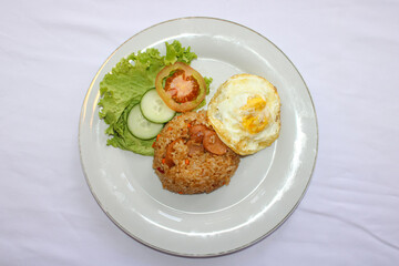 Overhead View Indonesian Fried Rice Nasi Goreng with Egg
