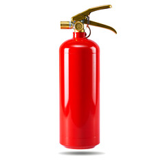 Obraz premium Red fire extinguisher with brass handle isolated on white background
