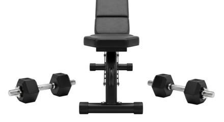 Weight bench with dumbbells on transparent background