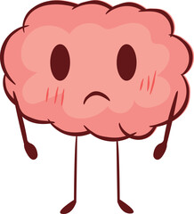 Worried Cartoon Brain Character Expressing Anxiety Vector
