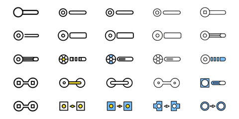 Illustration of various toggle switch designs with circles and squares on white background