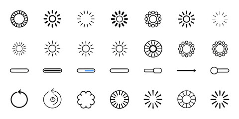 A collection of various loading icons and symbols arranged on a white background in a grid pattern