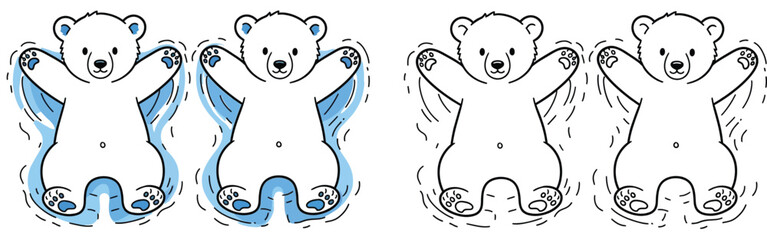 Cute Cartoon Baby Polar Bear Making Snow Angels - Winter Fun Illustration for Children