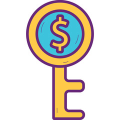 Golden key with dollar sign symbolizing financial success and investment opportunities on a white background