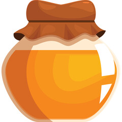 Golden honey in a glass jar with a rustic brown lid on a transparent background perfect for food and beverage themes