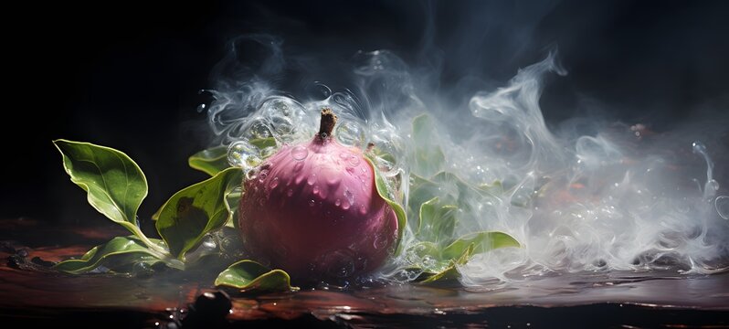 a light mangosteen , coming out of the smoke,generative AI