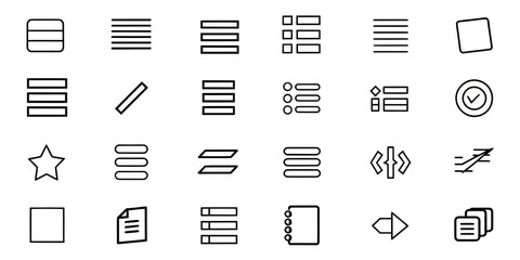 A collection of various ui icons displayed in a grid pattern on a white background in black outline