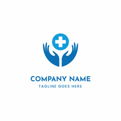 Healthcare hands holding a medical cross logo vector for wellness and care services