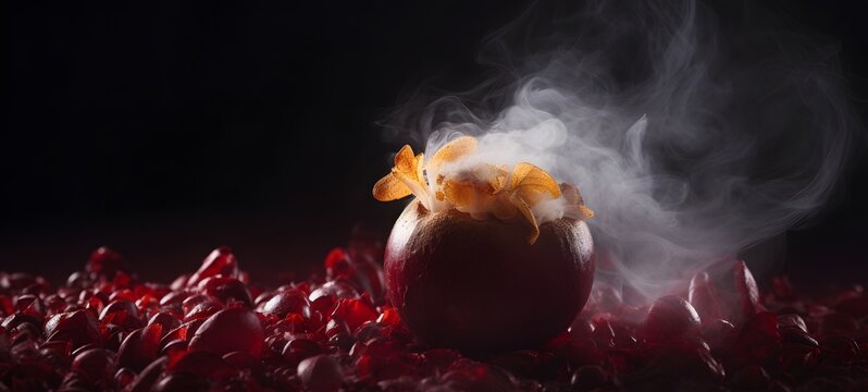 a light mangosteen , coming out of the smoke,generative AI