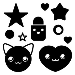 Cute Kawaii Icon Set Cartoon Vector
