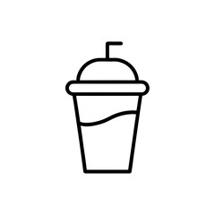 Simple outline icon of a refreshing cold drink in a clear cup with a straw