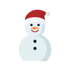 Simple Flat Design Snowman Icon Wearing a Santa Hat - Cute Vector Illustration for Christmas, Winter, and Holiday Themes