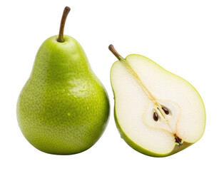 Whole green pear and half pear transparent background cutout png