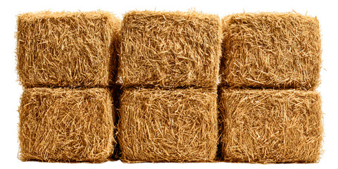 Stacked hay bales in a grid pattern