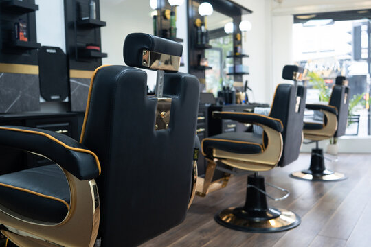 Black and Gold Barbershop Chairs Interior