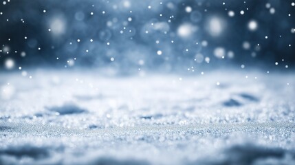 precipitation. Softly falling snowflakes in a winter scene with a cool blue atmospheric glow. travel magazines, destination branding, designed for outdoor magazines and nature guides.