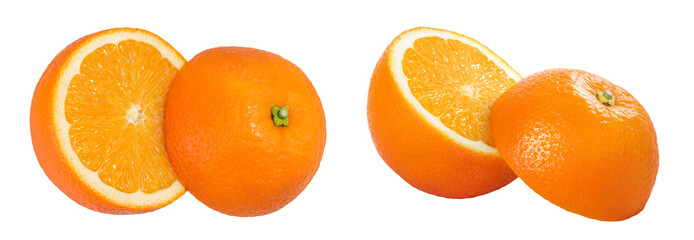 Orange fruit half isolated on white background. Top view. Flat lay.