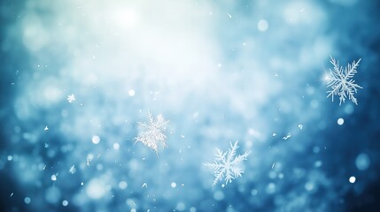 precipitation. Softly falling snowflakes in a winter scene with a cool blue atmospheric glow. travel magazines, destination branding, designed for outdoor magazines and nature guides.