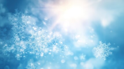 precipitation. Softly falling snowflakes in a winter scene with a cool blue atmospheric glow. travel magazines, destination branding, designed for outdoor magazines and nature guides.