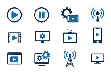 Media and broadcasting vector icons for design