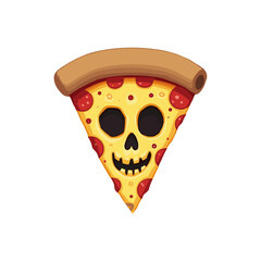 Spooky Skull Face Pizza Slice Cartoon