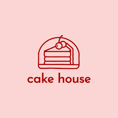 Minimalist Line Art Cake House Logo with Cherry Topping
