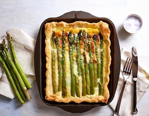 traditional french tart with asparagus and cheese delicious tart for lunch