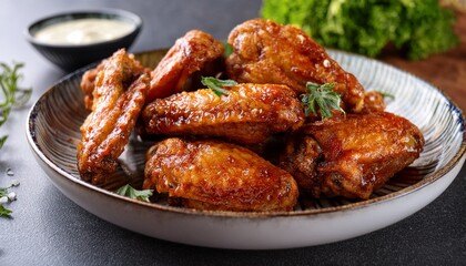 crispy chicken wings marinated with herb sauce