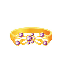 Golden Ring With Purple Gemstones And Intricate Design On Transparent Background Detailed Jewelry Fashion Accessory