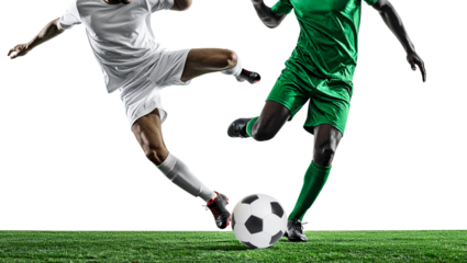 Action moment of soccer tackle