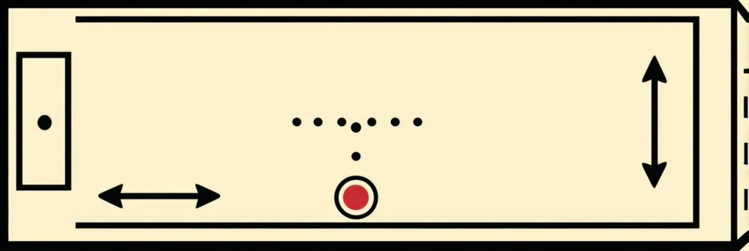 Detailed Diagram of a Game Layout Featuring a Rectangular Arena With Ball Placement, Movement Directions, and Scoring Zones