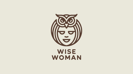A minimalist line art logo featuring a stylized woman's face with an owl headdress and wise woman text