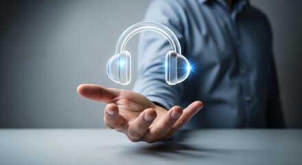Man's Hand Presenting Digital Headphones Icon for Customer Service