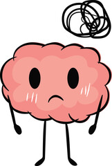 Confused Brain Character with Tangled Mess Above Head
